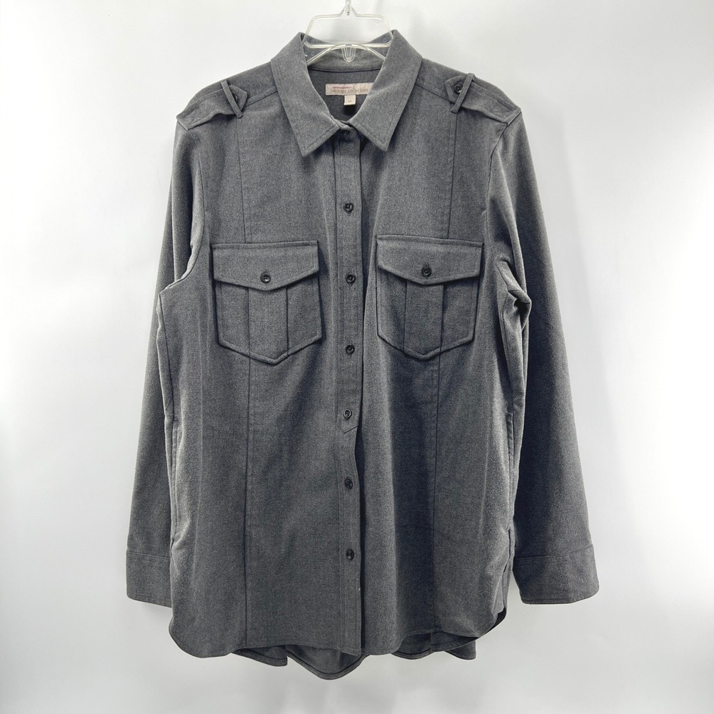 Banana Republic Shirt Men XL Gray Military Heritage Collection Safari Epaulet